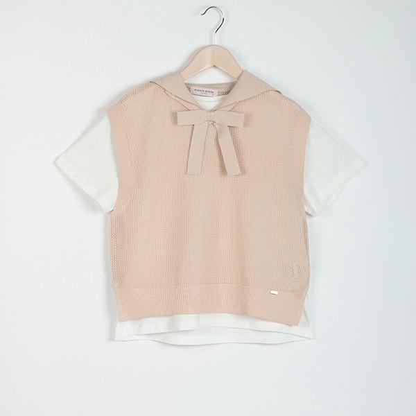 メゾピアノジュニア　メッシュセーラーベスト＆Tシャツセット　140 セーラーニットベスト&Tシャツセット(S(140cm) ベージュ