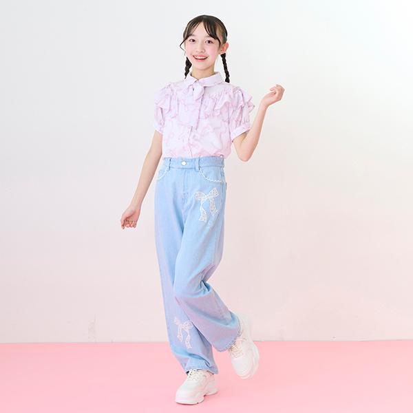 メゾピアノジュニア　美脚ルーズストレートデニムパンツ　140 mezzo piano Junior（メゾピアノ ジュニア） メゾピアノジュニア(mezzo