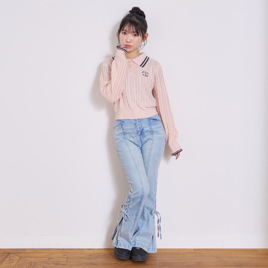 LOVETOXIC ラブトキシック(Lovetoxic)レースアップフレアデニムパンツ