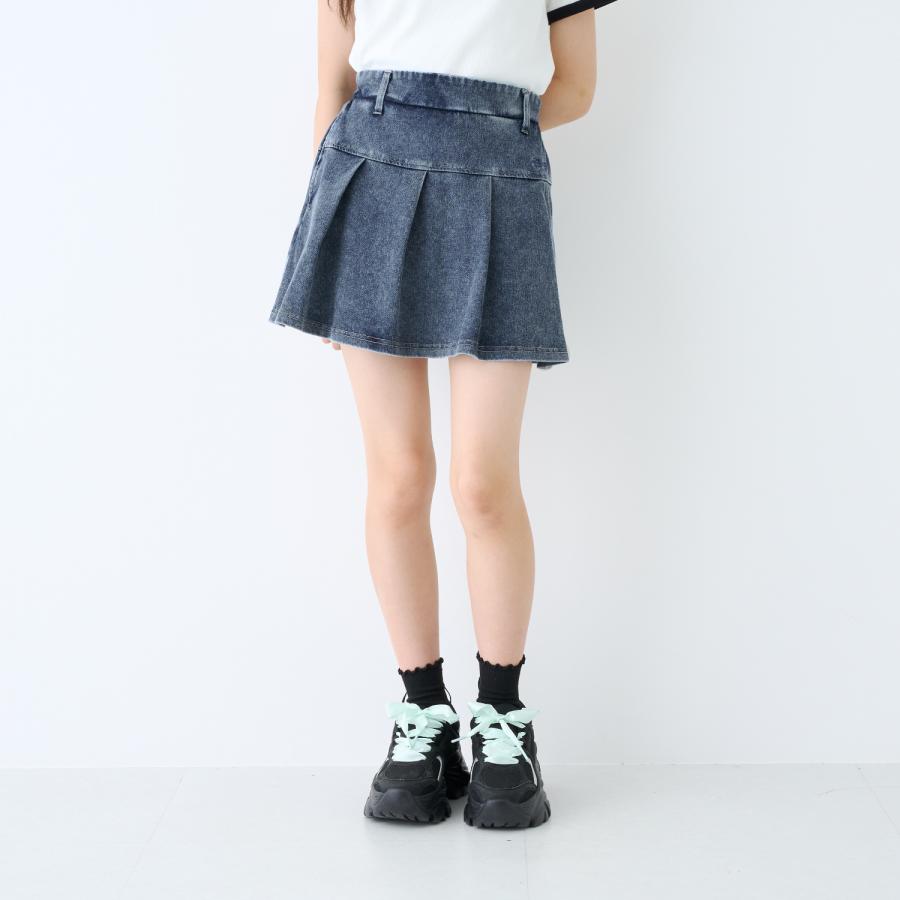 ラフロッグ　プリーツ　スカート　フリーサイズ LOVETOXIC 【ベルトループつき】デニムライクプリーツスカート'【20