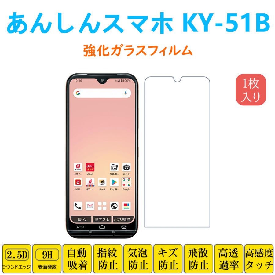 かんたんスマホ あんしんスマホ KY-51B 強化ガラスフィルム ブルー
