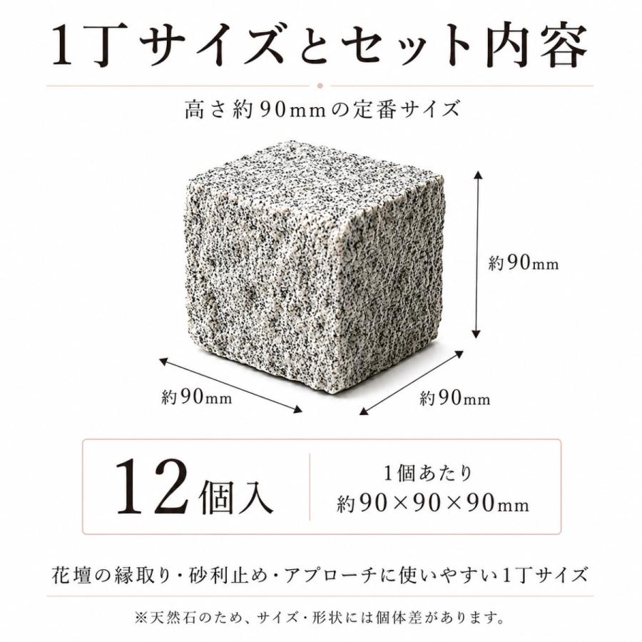 ピンコロ石 1丁 12個セット 天然石 花壇 縁取り 砂利止め 見切り石 
