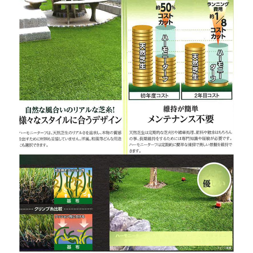 リアル人工芝 ハーモニーターフソフト芝高28mmx幅1mx長10m : 庭を