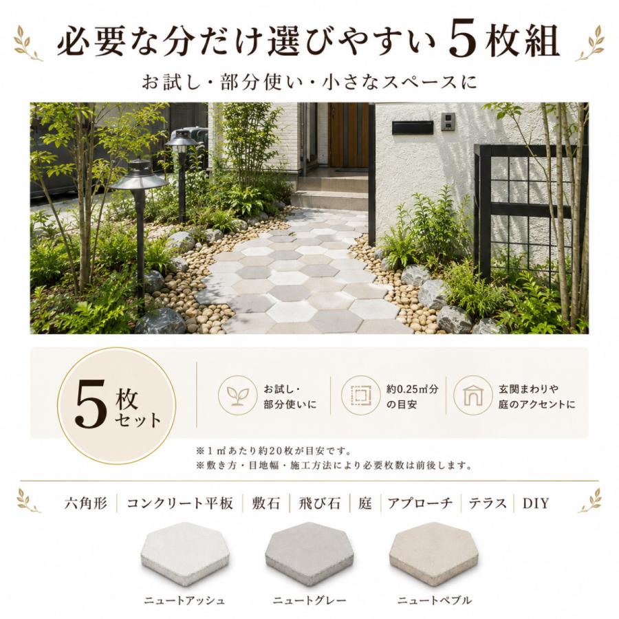 新品　昔自然風板6枚 コンクリート平板 六角形 敷石 ニュートペイブ ヘキサー 5枚組 40mm厚