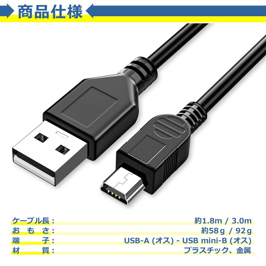 PS3 コントローラー 充電 ケーブル 1.8m 3.0m 互換 miniUSB 急速 高速