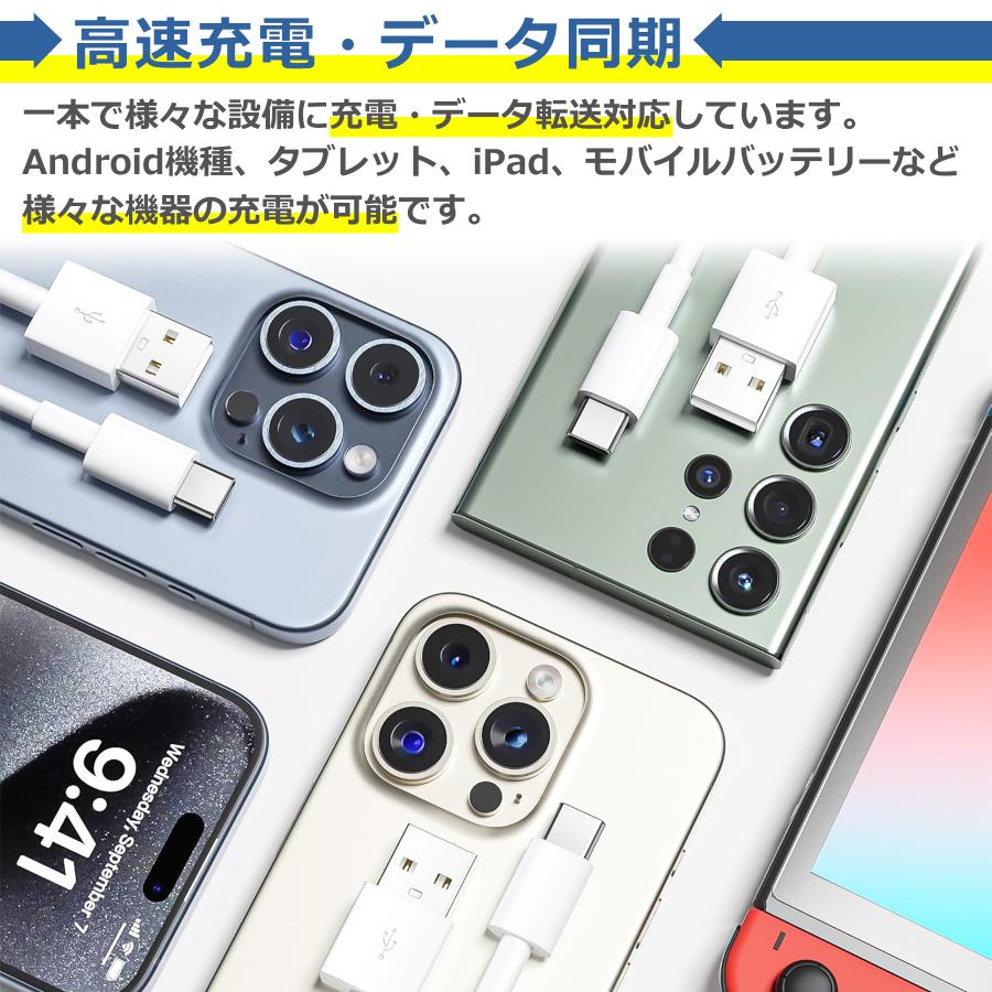 USB TypeC ケーブル 2m 5V2A タイプC データ転送 充電 充電器 USB2.0