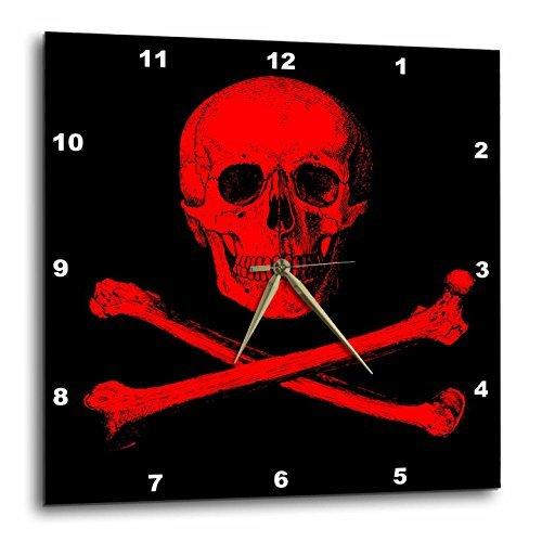大人気新品  - 黒 赤い頭蓋骨と骨 画像 Crossbones and Skull 3dRose 壁時計 (dpp_201873_1) 10インチ x 10 掛け時計、壁掛け時計