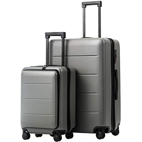 COOLIFE 荷物スーツケースのワンピースは、ラップトップポケット付きABS + PCスピナートロリーでキャリーを設定します。 2点セット チタングレー