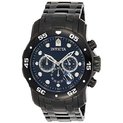 定番  48mm 石英 Diver Pro 腕時計 [インビクタ] ケース メ 76 ブラックダイヤル ステンレス鋼ストラップ ブラック 腕時計
