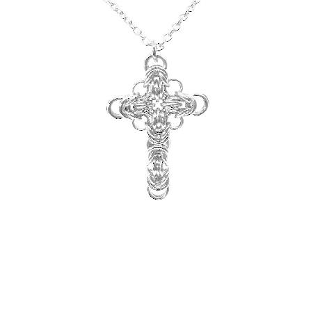 春夏新作モデル Stainless Handmade Steel Jewelry) ChainMettle by Design (Original Necklace Cross Chainmaille ネックレス、ペンダント