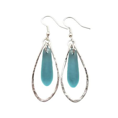 世界の品々を豊富に取り揃えております。Handmade in Hawaii, Hammered Wire L00p Turqu0ise Bay blue sea glass earrings,&qu0t;December Birthst0ne&qu0t;, Hawaiian Gift, (Hawaii Gift Wrapped, Cust0並行輸入