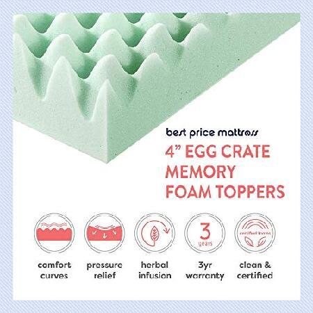 多様なアイテムを揃えた Best Price Mattress 4 Inch Egg Crate Memory Foam Mattress Topper with Calming Aloe Infusion， CertiPUR-US Certified， Twin並行輸入