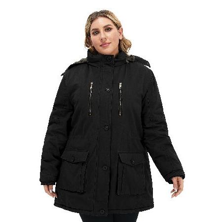 レア Soularge Women´s Winter Plus Size Padded Fleece Parka Coat with Hood  (Black， 4X)並行輸入品