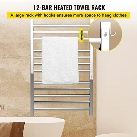 かわいい！ VEVOR Heated Towel Rack， 12 Bars Design， Mirror Polished Stainless Steel Electric Towel Warmer with Built-in Timer， Wall-Mounted for Bathroom，並行輸入