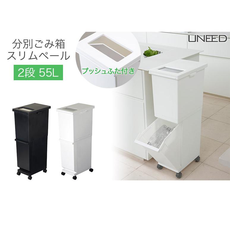 分別 ごみ箱 2段 スリムペール 55L 上段32L 下段23L キャスター付き 縦