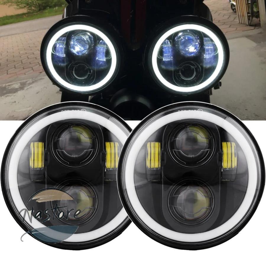 並行輸入品 ヘッド ヘッドライト ライト 2x 5.75インチ led ハイ/ロービーム ハロー スピードトリプル \u0026 ストリートトリプル サンダー 5 3/4インチ_12
