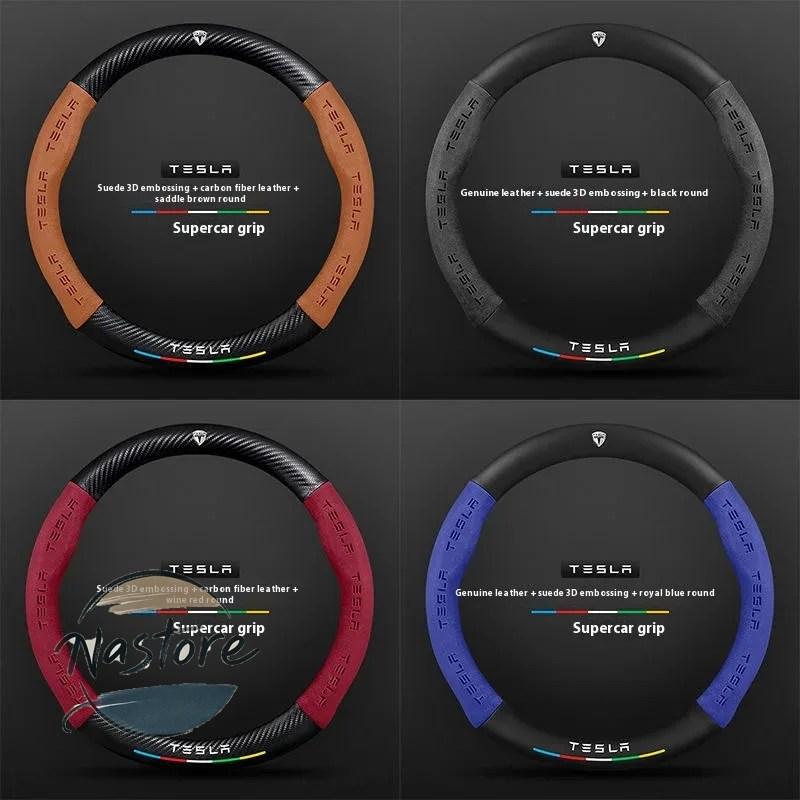 並行輸入品 テスラ tesla カバー ホイール カスタムパーツ モデル3 モデルy モデルs モデルx ロードスター スエード カーボン 滑り止め 通気性 ステアリング_13