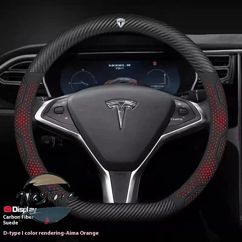 並行輸入品 テスラ tesla カバー ホイール カスタムパーツ モデル3 モデルy モデルs モデルx ロードスター カーボン スエードレザー 滑り止め ステアリング_17