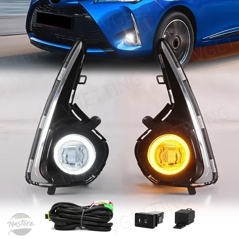 並行輸入品 トヨタ YARIS VITZフォグライト エンジェルアイDRLランニングウィンカーイエローホワイトトリム2018 2019 2020_4
