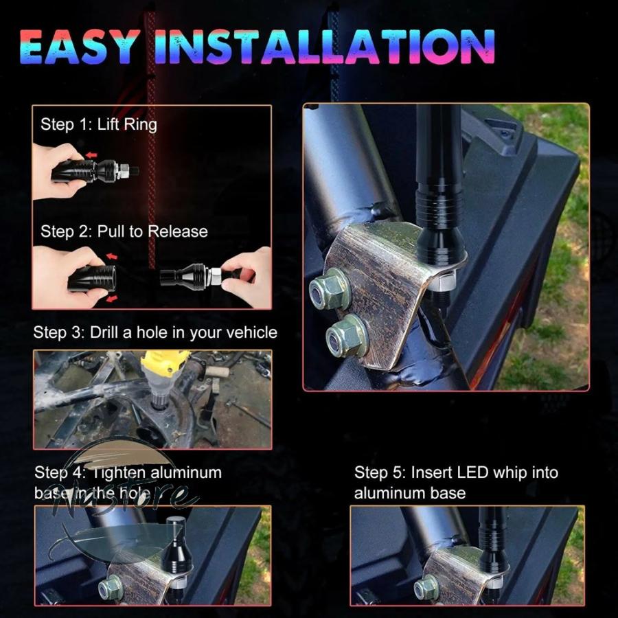 並行輸入品 ledライト アンテナホイップライト 景観ライト 2フィート偏光 rzr オフロードトラック 砂バギー dune フラッグポールランプ カスタムパーツ 部品_4