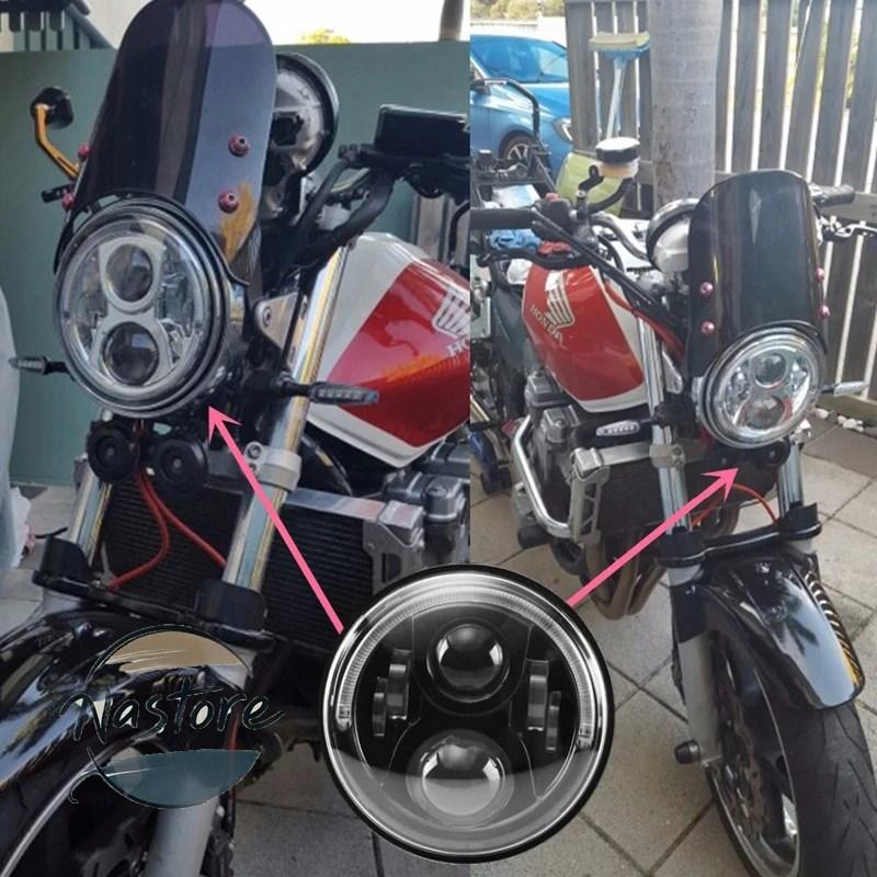 並行輸入品 ホンダ honda バイク ヘッドライト ヘッド ライト 7 インチインチled ランプ drl ハロー 75 ワットラウンド led cb 400 1300 カスタムパーツ 部品の画像