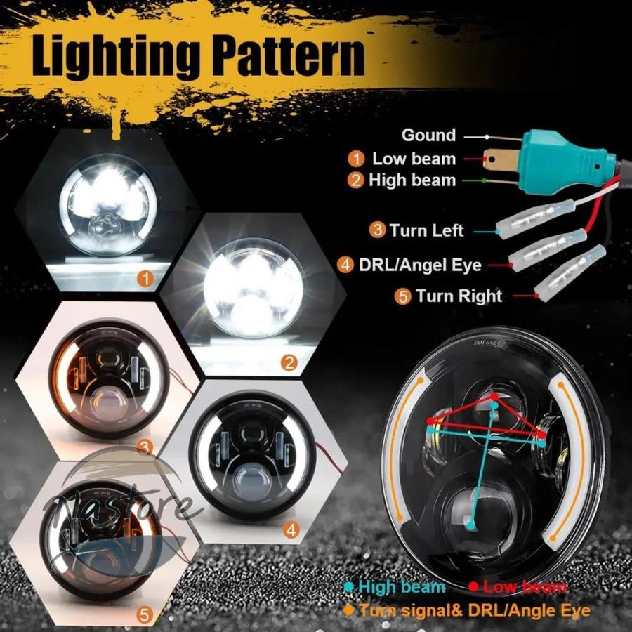 並行輸入品 スズキ suzuki バイク ヘッドライト ラングラー ヘッド ライト 7.5 インチラウンド led drl ハローリング角目 vaz 2101 カスタムパーツ 部品_5
