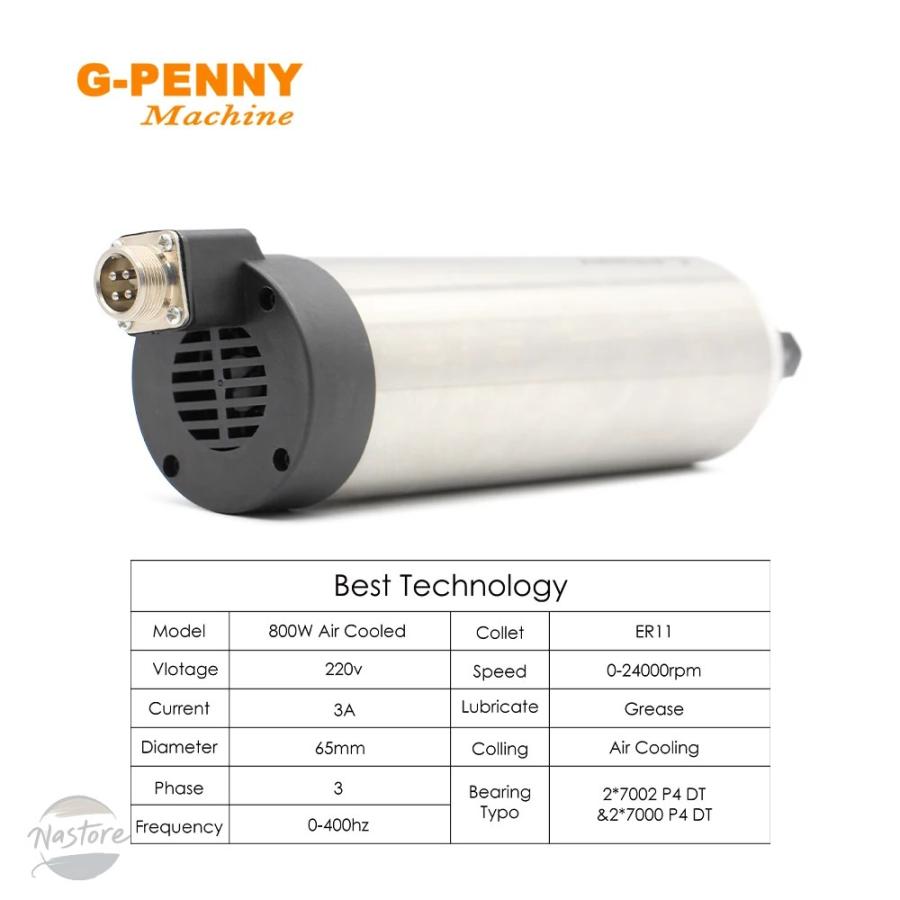 並行輸入品 G-PENNY 0.8KW ER11 空冷式スピンドルモーター 65MM 彫刻 フライス加工 研削 ボールベアリング 精度0.01MM_2