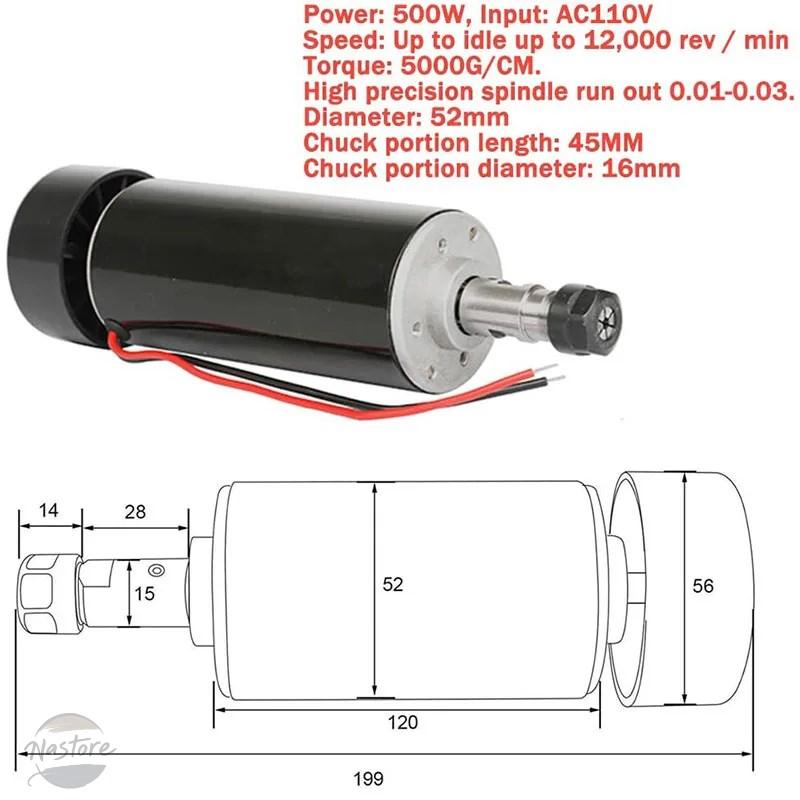並行輸入品 キット 0.5KW クランプ 空冷式スピンドル 500W スピンドルモーター + ER11 チャック + 電源 スピードガバナー + 52MMの画像