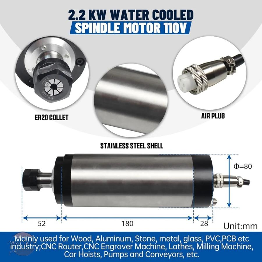並行輸入品 110V 220V スピンドルモーター 2.2KW 水冷スピンドルモーター ER20 コレット フライスモーター 8000-24000_1