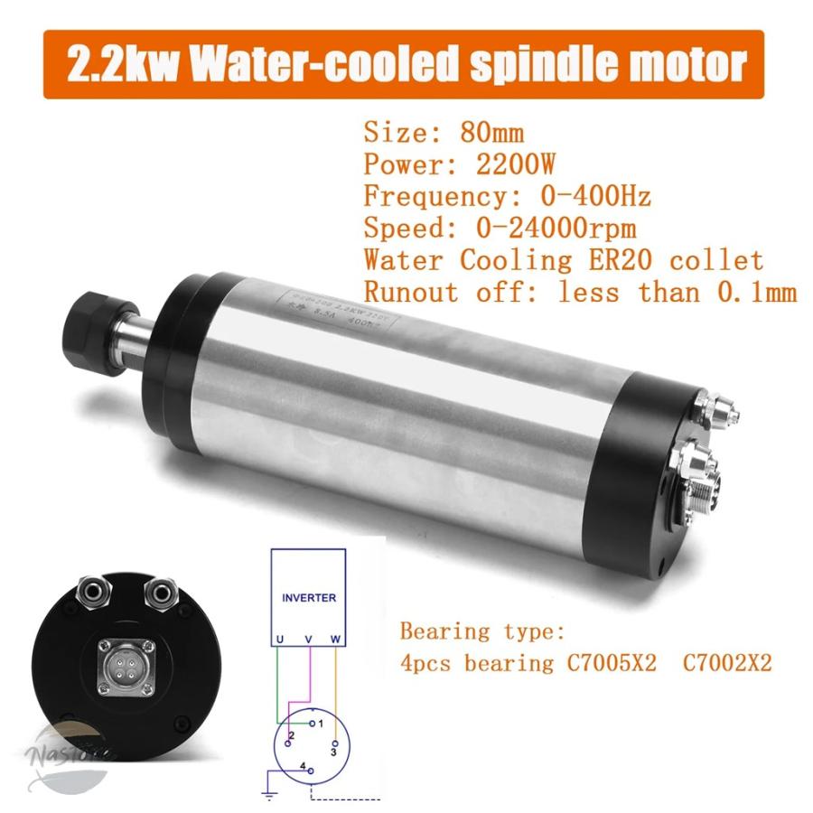 並行輸入品 110V 220V スピンドルモーター 2.2KW 水冷スピンドルモーター ER20 コレット フライスモーター 8000-24000_4