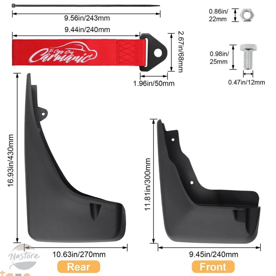 並行輸入品 ランドローバー フロント リア ガード フリーランダー 2 LR2 2006-2018 マッド 牽引ストラップ付き スタイリング マッドフラップの画像