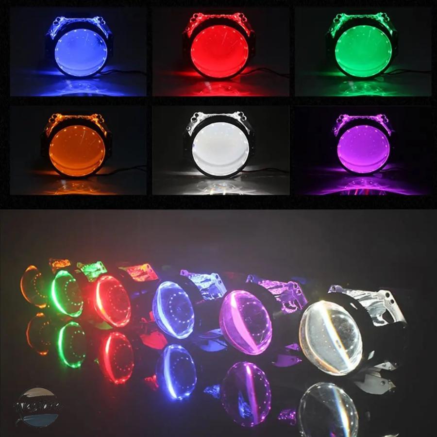 並行輸入品 バイク キット 2個サッカーブルーコーティングチューニング悪魔 ような目でバイキセノンhidプロジェクターレンズ 前照灯h1 h4 h7車組立 部品の画像