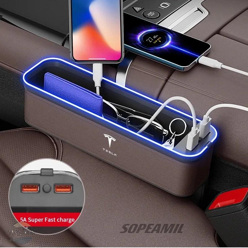 並行輸入品 車用USB充電多機能隙間収納ボックスシートギャップボックス テスラ サイバートラック ロードスター モデル3 モデルY モデルS モデルX用の画像