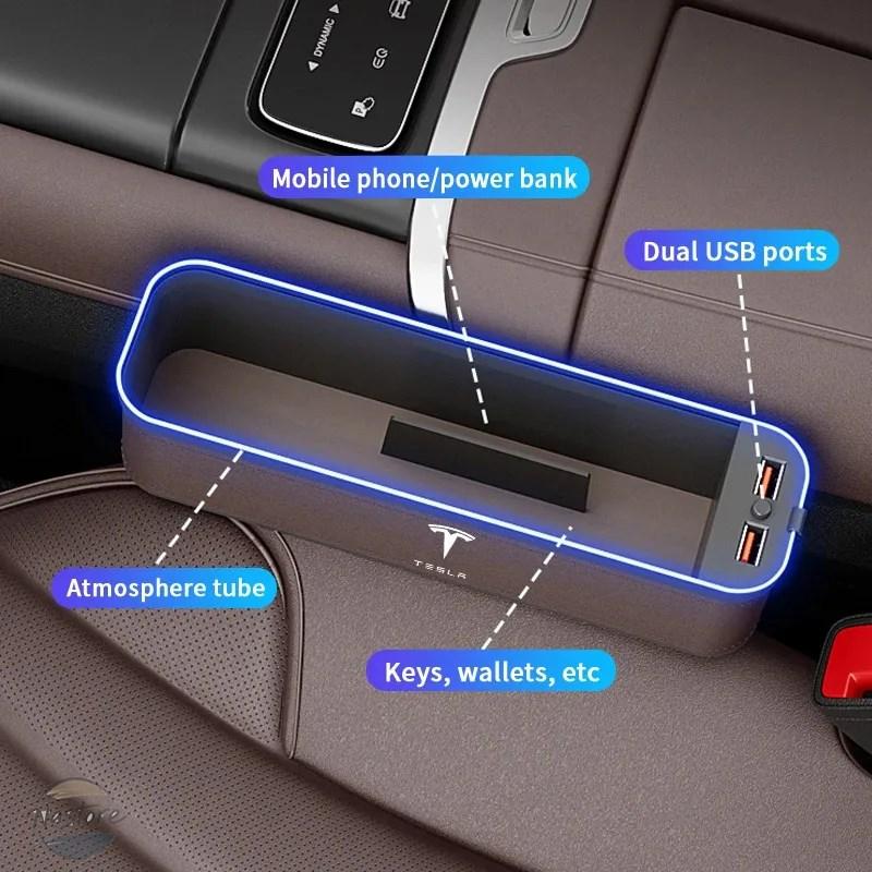 並行輸入品 車用USB充電多機能隙間収納ボックスシートギャップボックス テスラ サイバートラック ロードスター モデル3 モデルY モデルS モデルX用の画像