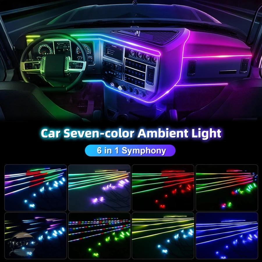 並行輸入品 車内LEDアンビエントストリップライトキット RGBアクリル光学ガイド 10 in 1 12V APP音楽同期 ユニバーサル装飾ムード照明の画像