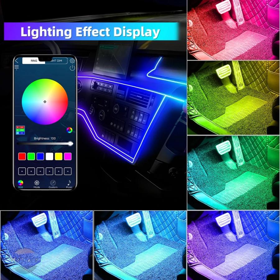 並行輸入品 車内LEDアンビエントストリップライトキット RGBアクリル光学ガイド 10 in 1 12V APP音楽同期 ユニバーサル装飾ムード照明の画像