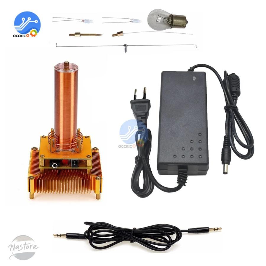 並行輸入品 ミュージカルテスラコイル音楽プラズマスピーカー DC8-32v プラズマ音楽テスラコイルモジュールゴールデンアクリルシェル EU/米国電源プラグ_10