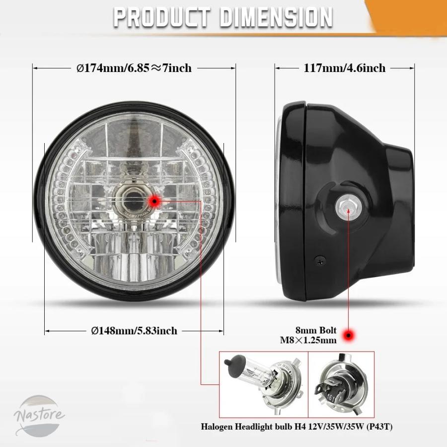 並行輸入品 h4 バイク ヘッドライト ウインカー 汎 led 9ワイヤー 7インチ 12v 35w カスタムパーツ 部品 アクセサリーの画像