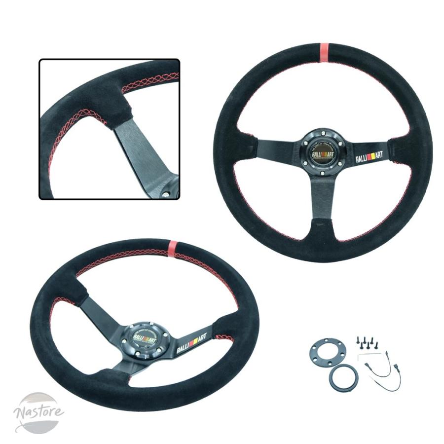 RALLIART スエード ステアリング 14インチ 並行輸入品 ステアリング ホイール 350mm 14インチ ラリーアート カー
