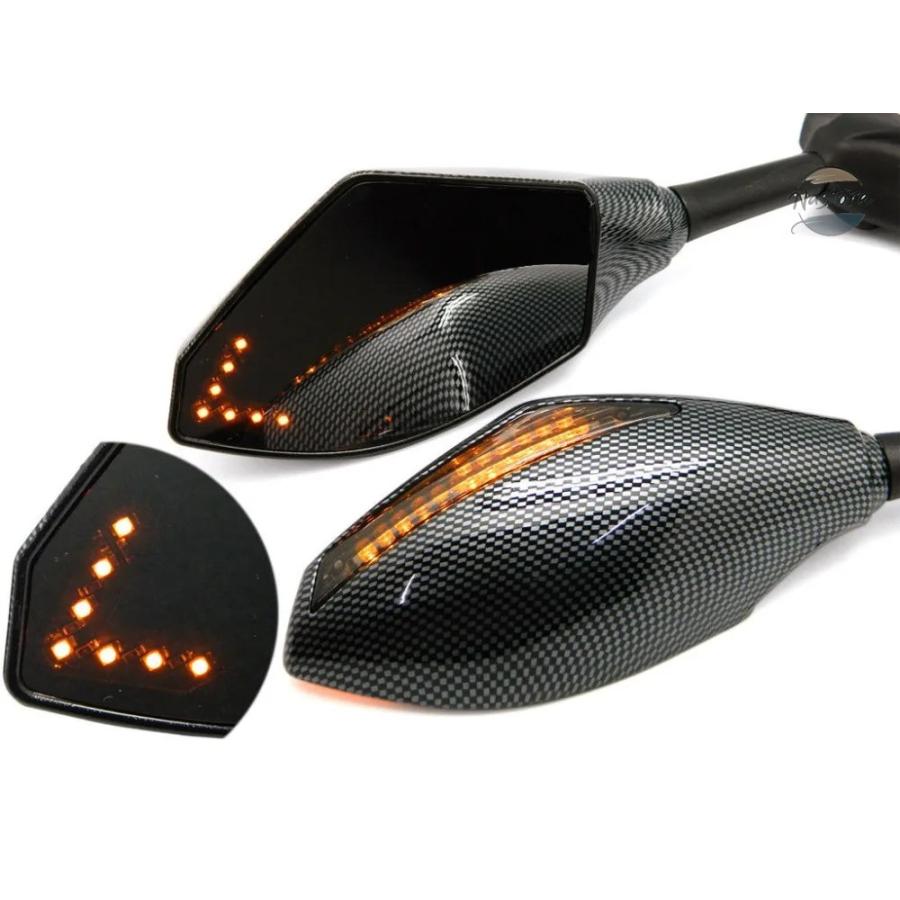 並行輸入品 バイク ミラー リア カーボン LED ウィンカー ビュー フェアリング マウント カスタムパーツ パーツ アクセサリーの画像