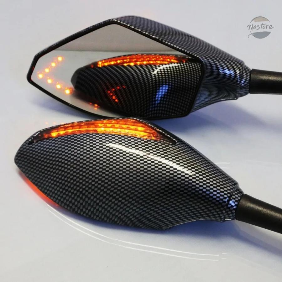 並行輸入品 バイク ミラー リア カーボン LED ウィンカー ビュー フェアリング マウント カスタムパーツ パーツ アクセサリーの画像