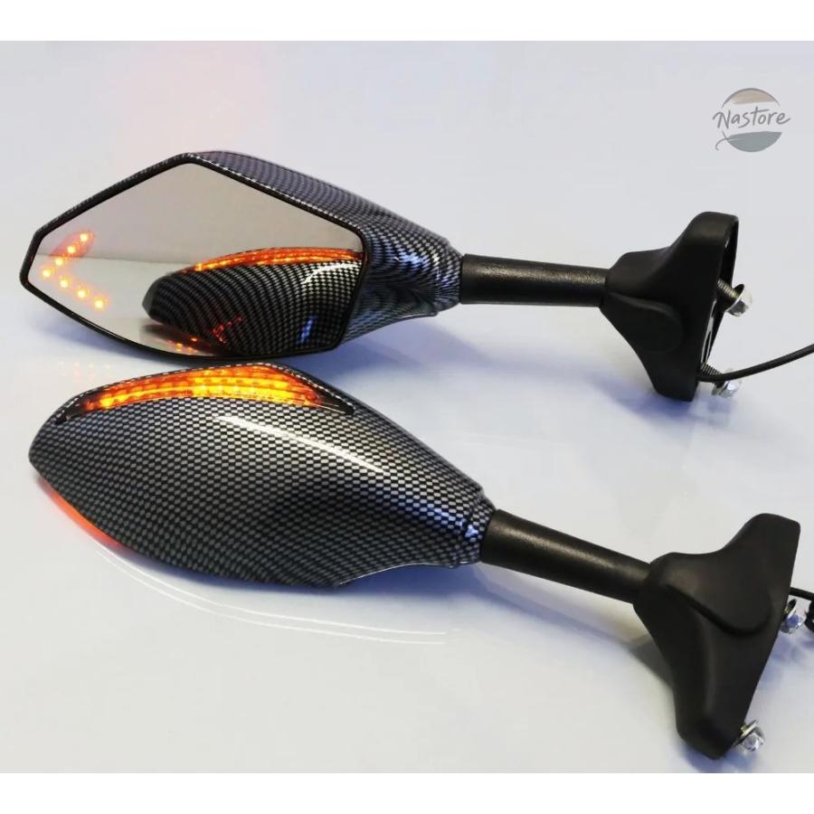 並行輸入品 バイク ミラー リア カーボン LED ウィンカー ビュー フェアリング マウント カスタムパーツ パーツ アクセサリーの画像