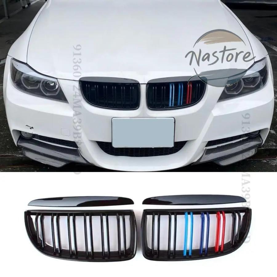 並行輸入品 BMW フロント 部品 カスタムパーツ アクセサリー 2ラインキドニーラジエーターグリルミドルメッシュグリル 3 e90 e91 2005-2012 320i 325i 330iの画像
