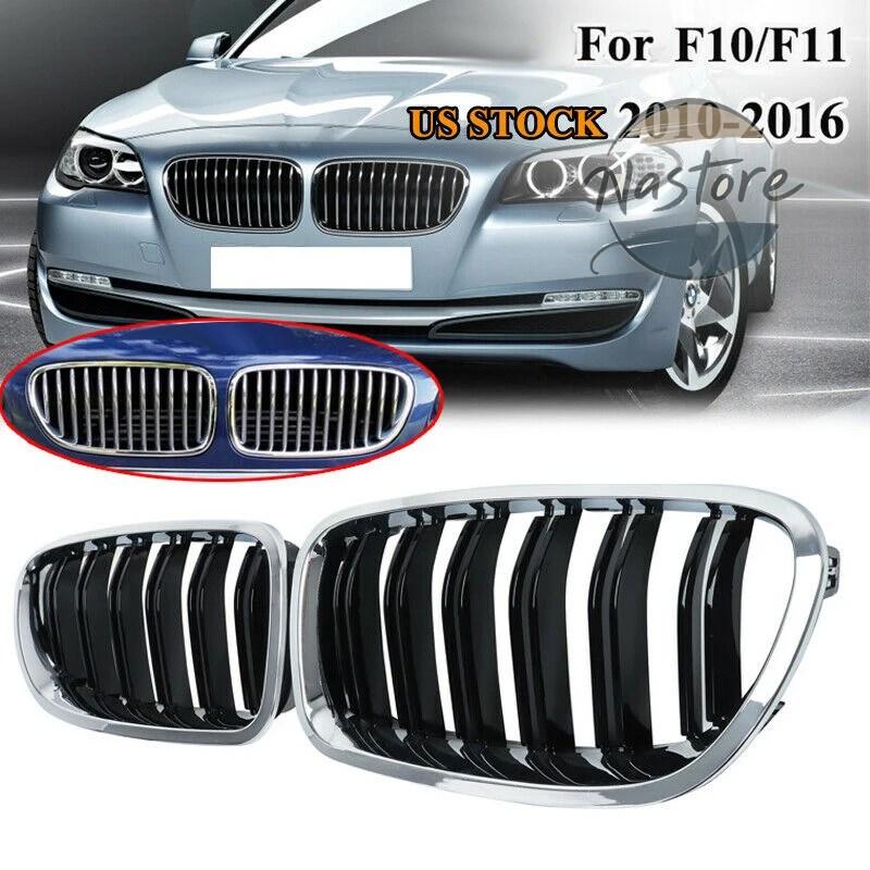 並行輸入品 BMW フロント 部品 カスタムパーツ アクセサリー クローム+光沢ブラックデュアルスラットキドニーグリルグリル f10/ f11 m5 535i 550i 528i 4ドア_1