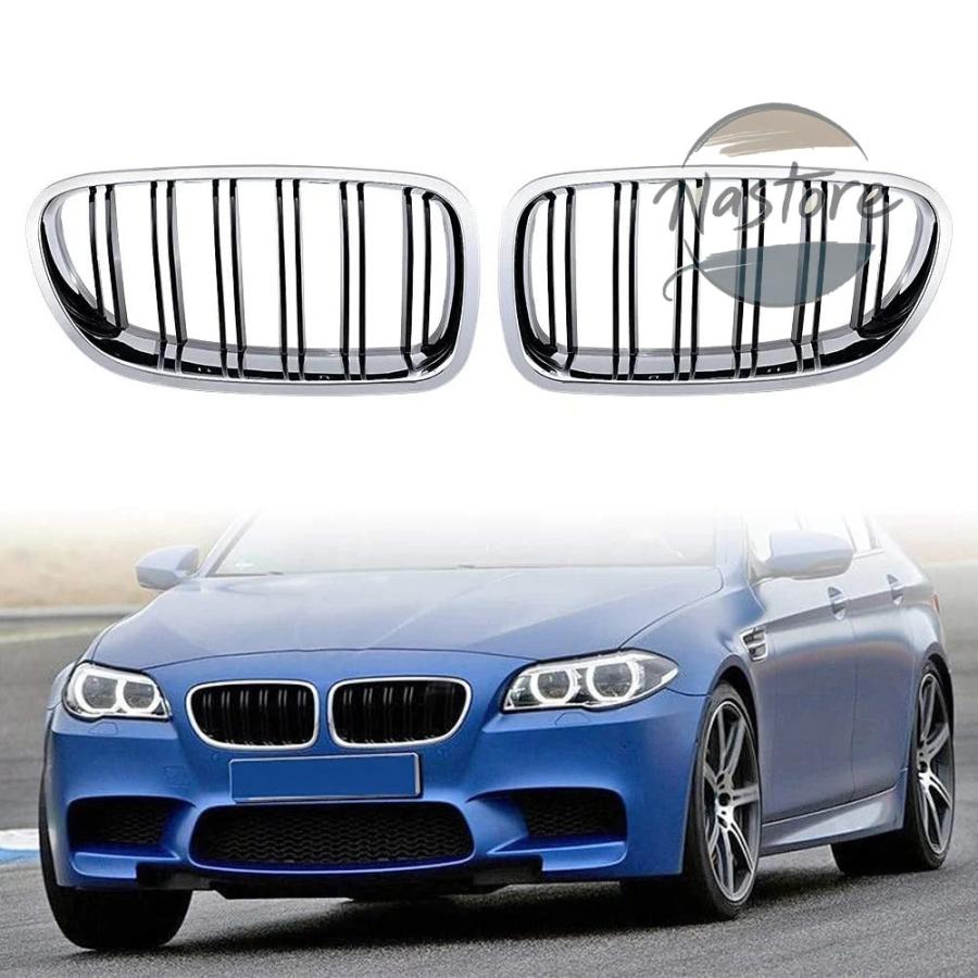 並行輸入品 BMW フロント 部品 カスタムパーツ アクセサリー クローム+光沢ブラックデュアルスラットキドニーグリルグリル f10/ f11 m5 535i 550i 528i 4ドア_2