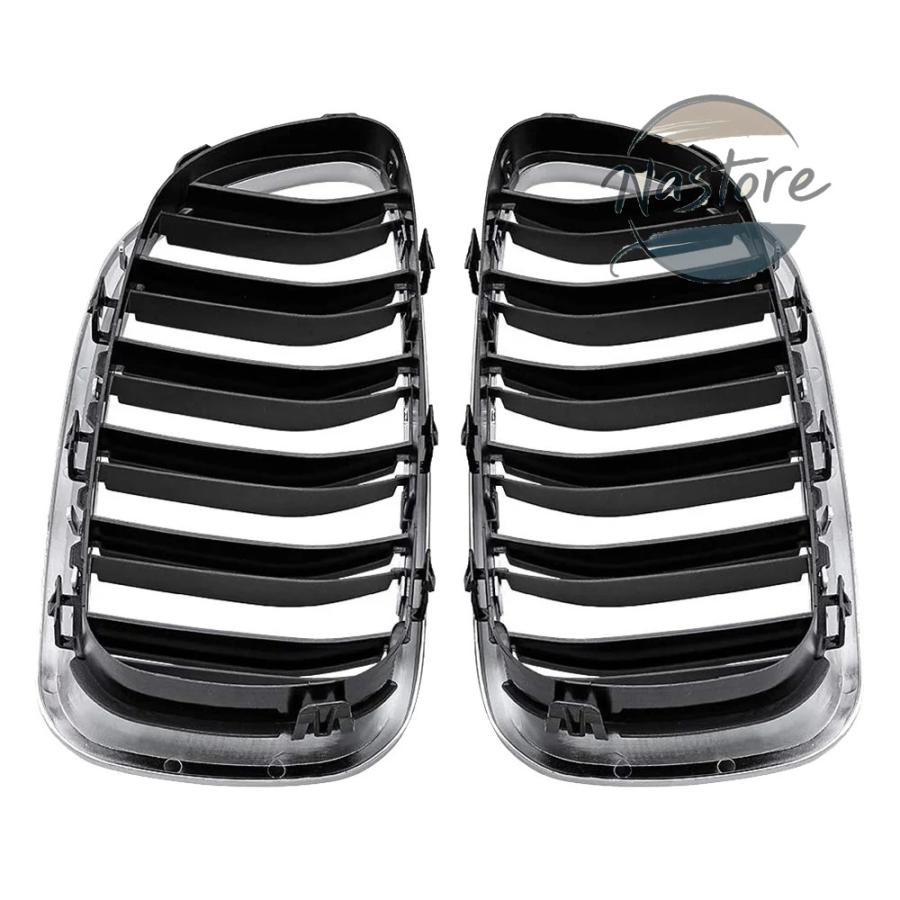 並行輸入品 BMW フロント 部品 カスタムパーツ アクセサリー クローム+光沢ブラックデュアルスラットキドニーグリルグリル f10/ f11 m5 535i 550i 528i 4ドア_5