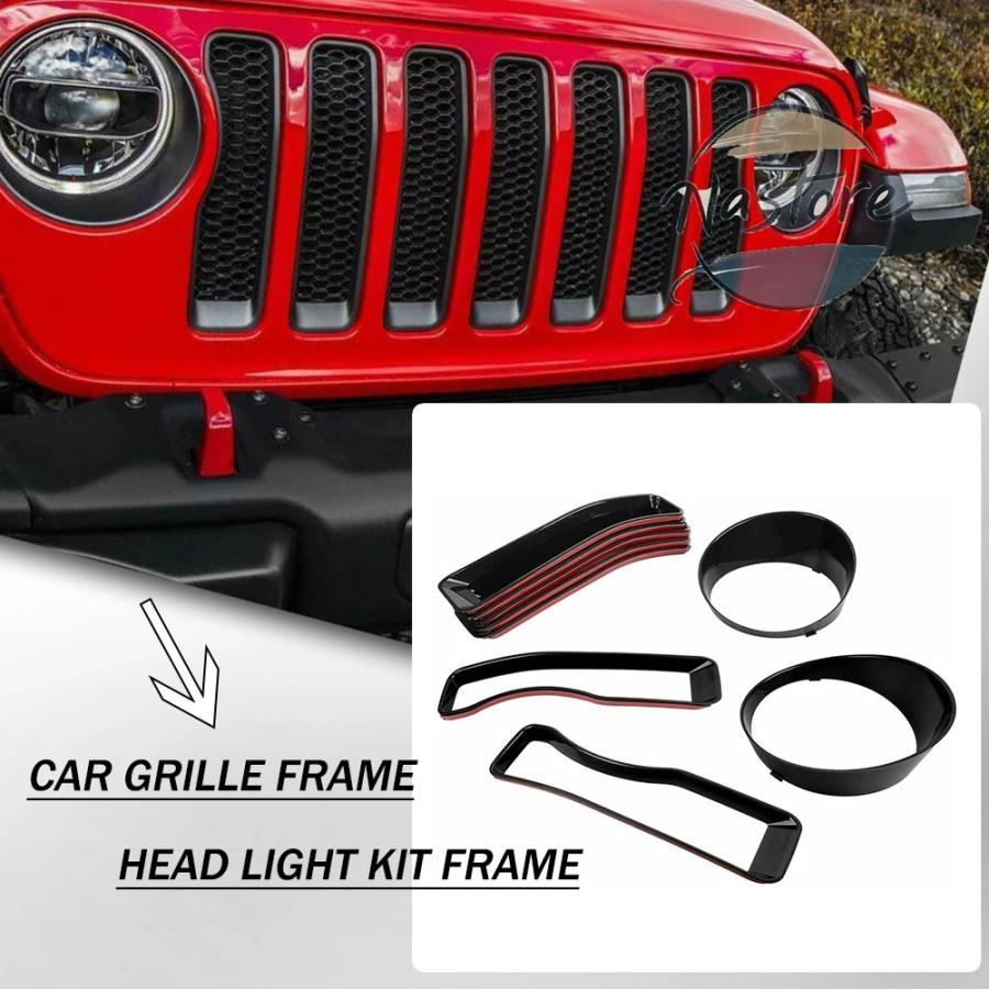 並行輸入品 ジープ jeep カバー グリル アクセサリー カスタム ラングラー フロント ヘッド セット インサート ライトトリム カー jl カスタムパーツ 部品_2