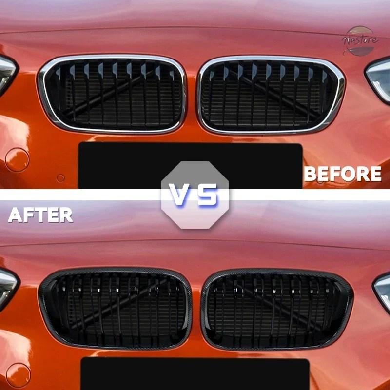 並行輸入品 1 ペアフロントグリル BMW 1 シリーズ F20 F21 2016 2017 グロスブラックキドニーグリル交換レーシングフロントバンパーグリルの画像