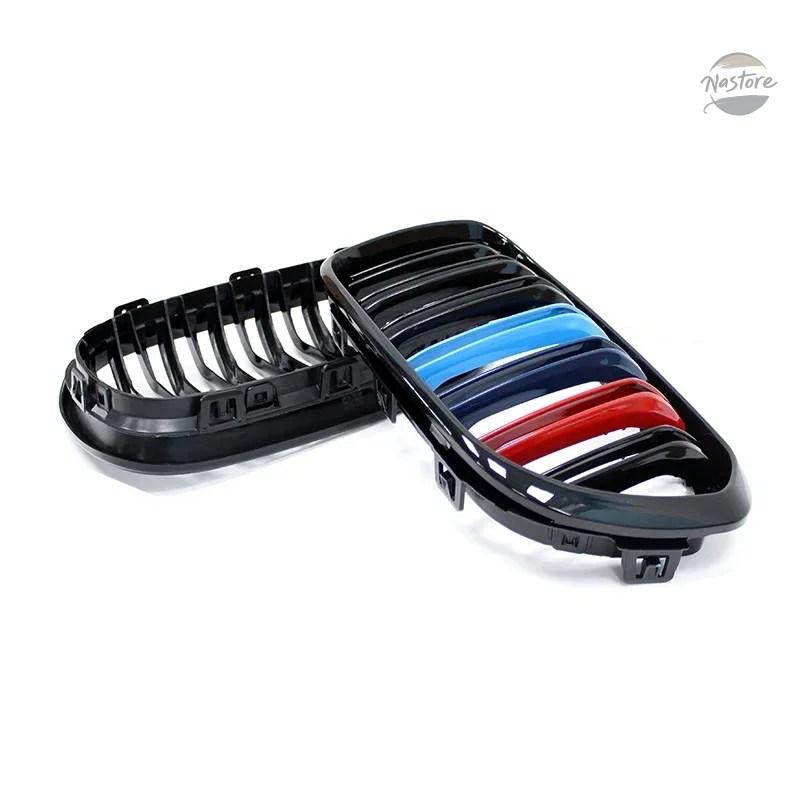 並行輸入品 1 ペアフロントグリル BMW 1 シリーズ F20 F21 2016 2017 グロスブラックキドニーグリル交換レーシングフロントバンパーグリルの画像
