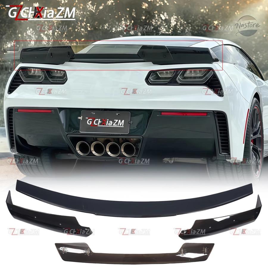 並行輸入品 2014-2019 シボレーコルベット C7 Z06 ブラックカーボンスタイルリアスポイラー 4 個 ABSの画像
